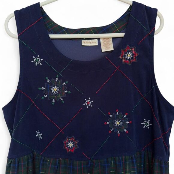 Bobbie Brooks Navy blue and green plaid maxi dress size L - Picture 4 of 7